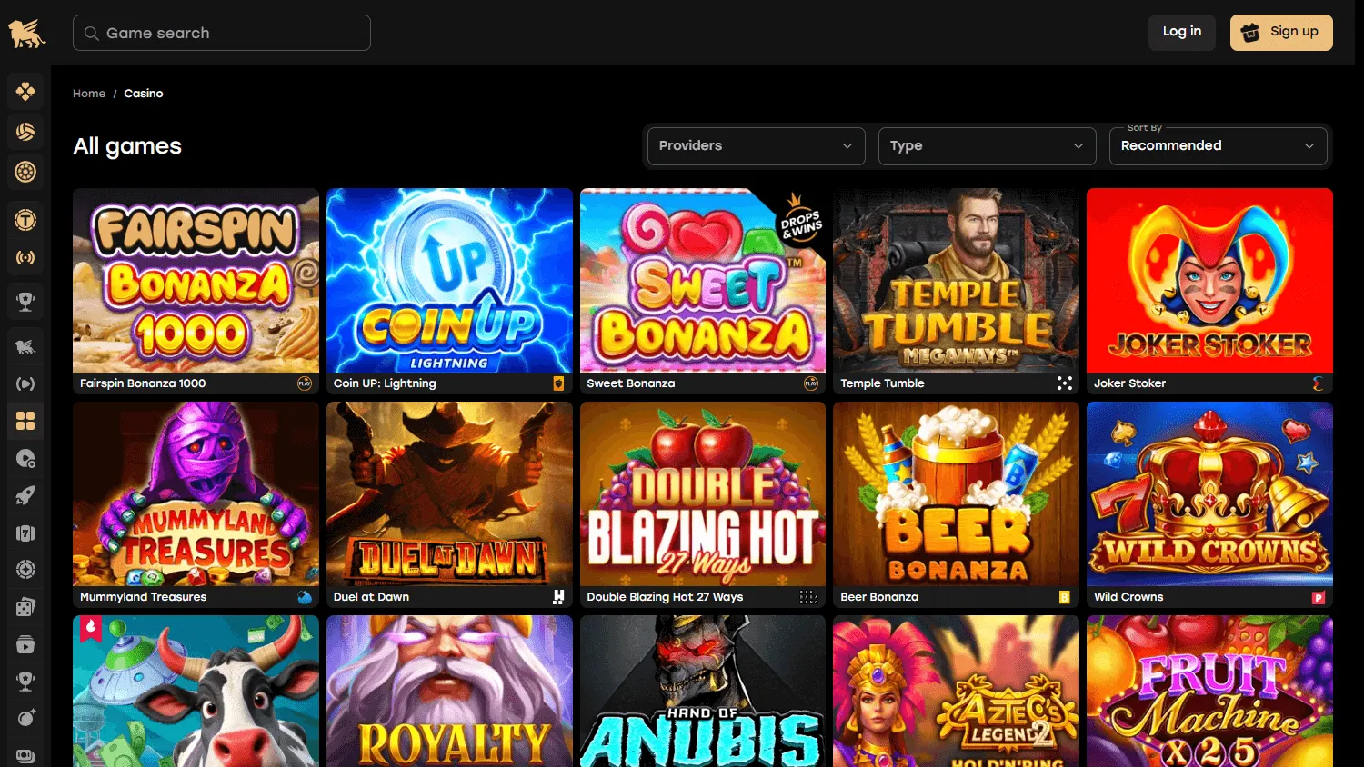 Fairspin Casino games screen on desktop