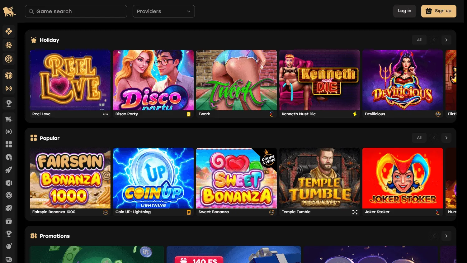 Fairspin Casino home screen on desktop