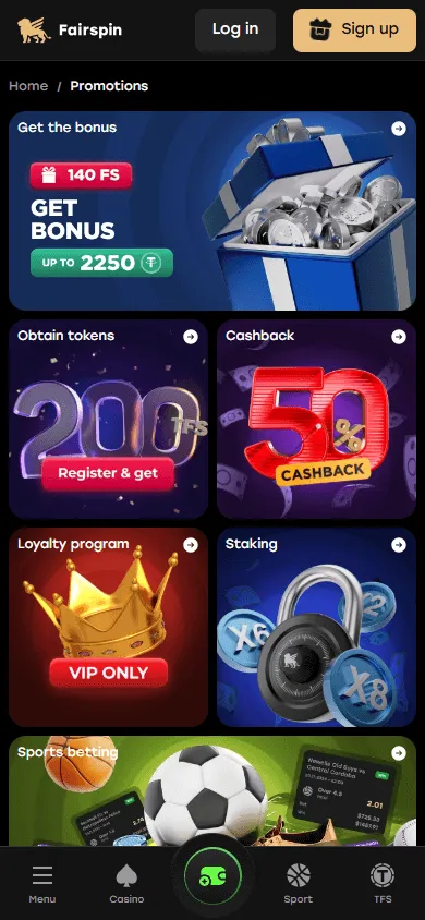 Fairspin Casino promotions screen on mobile